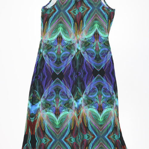 Wallis Womens Multicoloured Geometric Viscose Maxi Size 14 Round Neck Button
