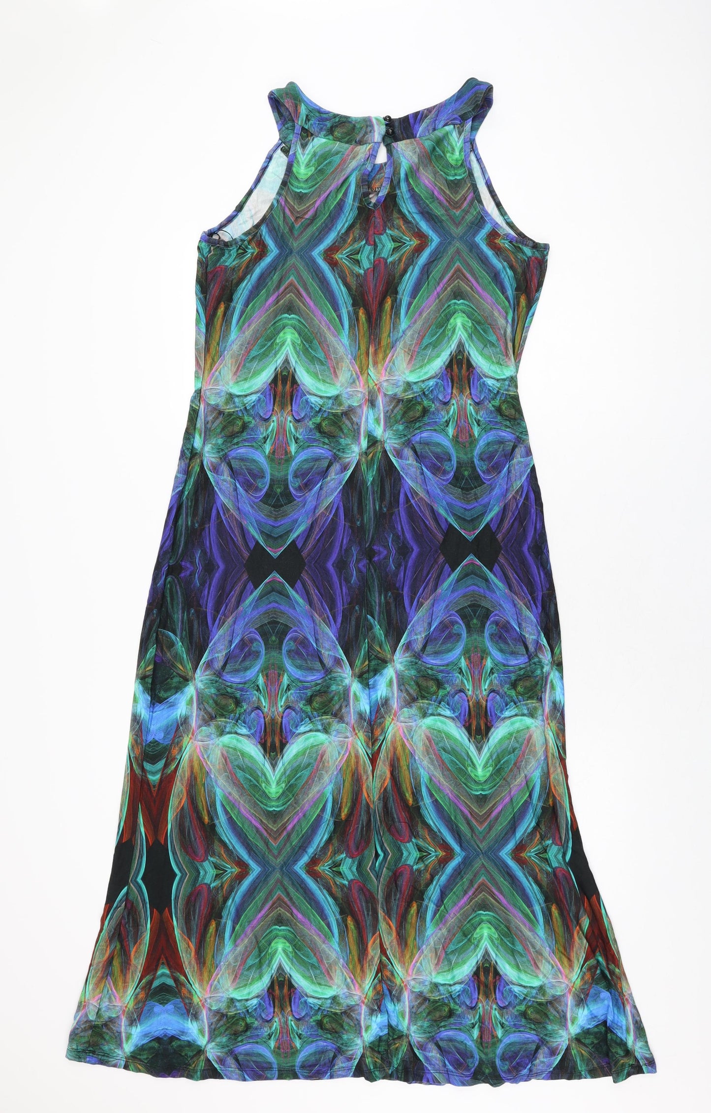 Wallis Womens Multicoloured Geometric Viscose Maxi Size 14 Round Neck Button