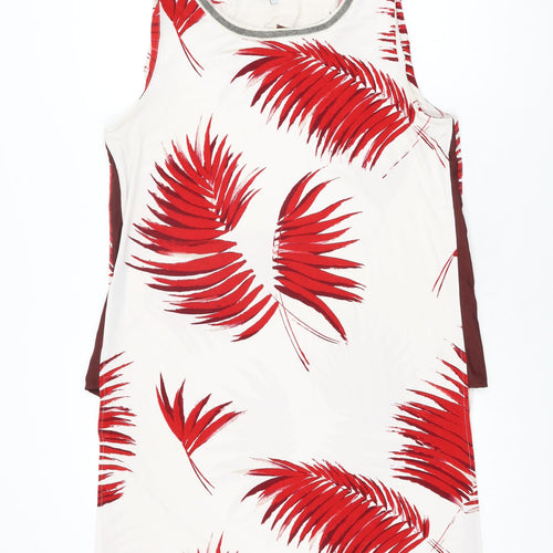 NEXT Womens White Geometric Polyester Basic T-Shirt Size 14 Round Neck - Leaf Print