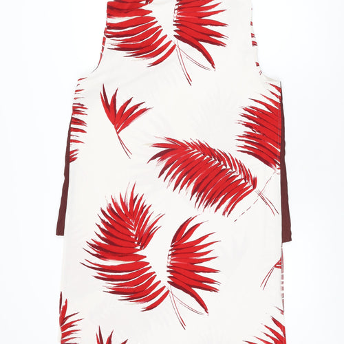 NEXT Womens White Geometric Polyester Basic T-Shirt Size 14 Round Neck - Leaf Print