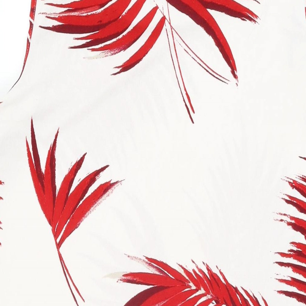 NEXT Womens White Geometric Polyester Basic T-Shirt Size 14 Round Neck - Leaf Print