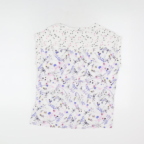 NEXT Womens White Floral Viscose Basic T-Shirt Size 14 Round Neck