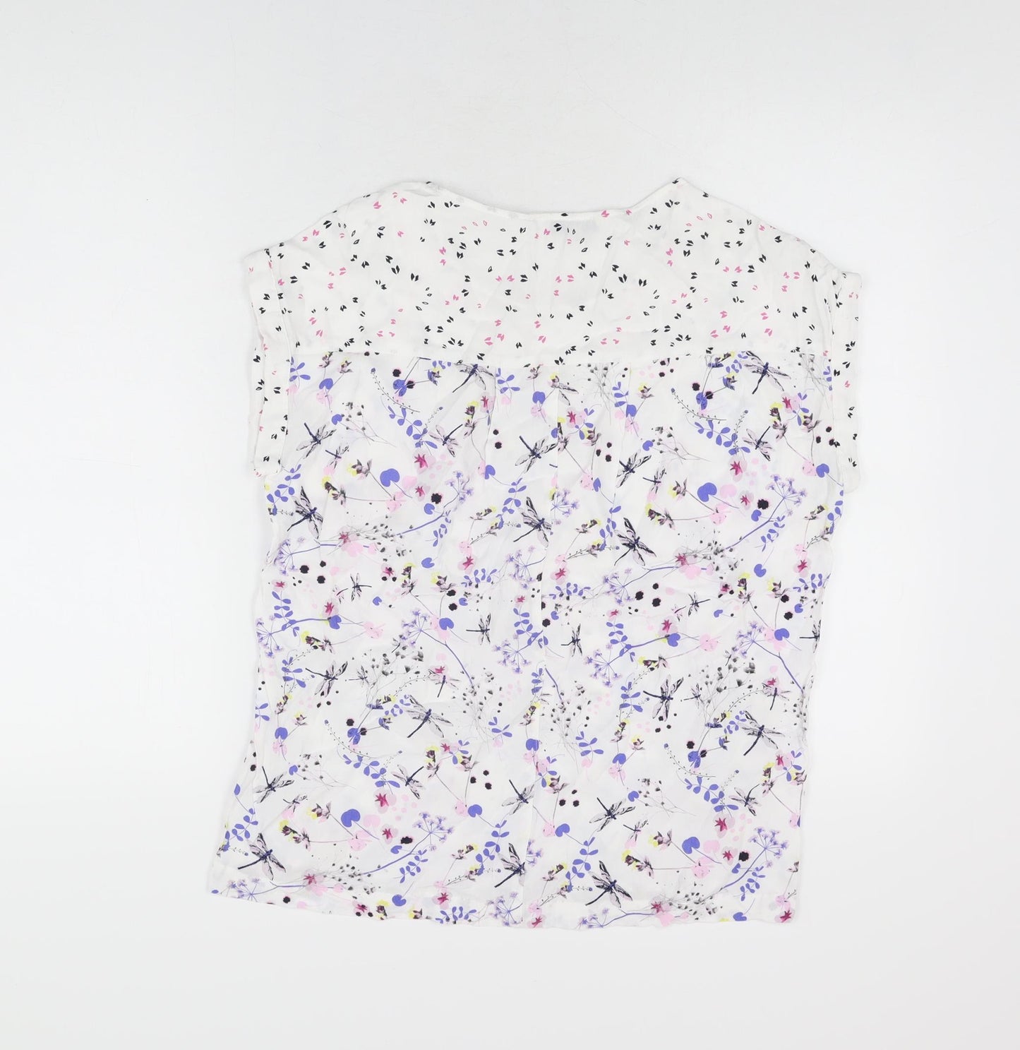 NEXT Womens White Floral Viscose Basic T-Shirt Size 14 Round Neck