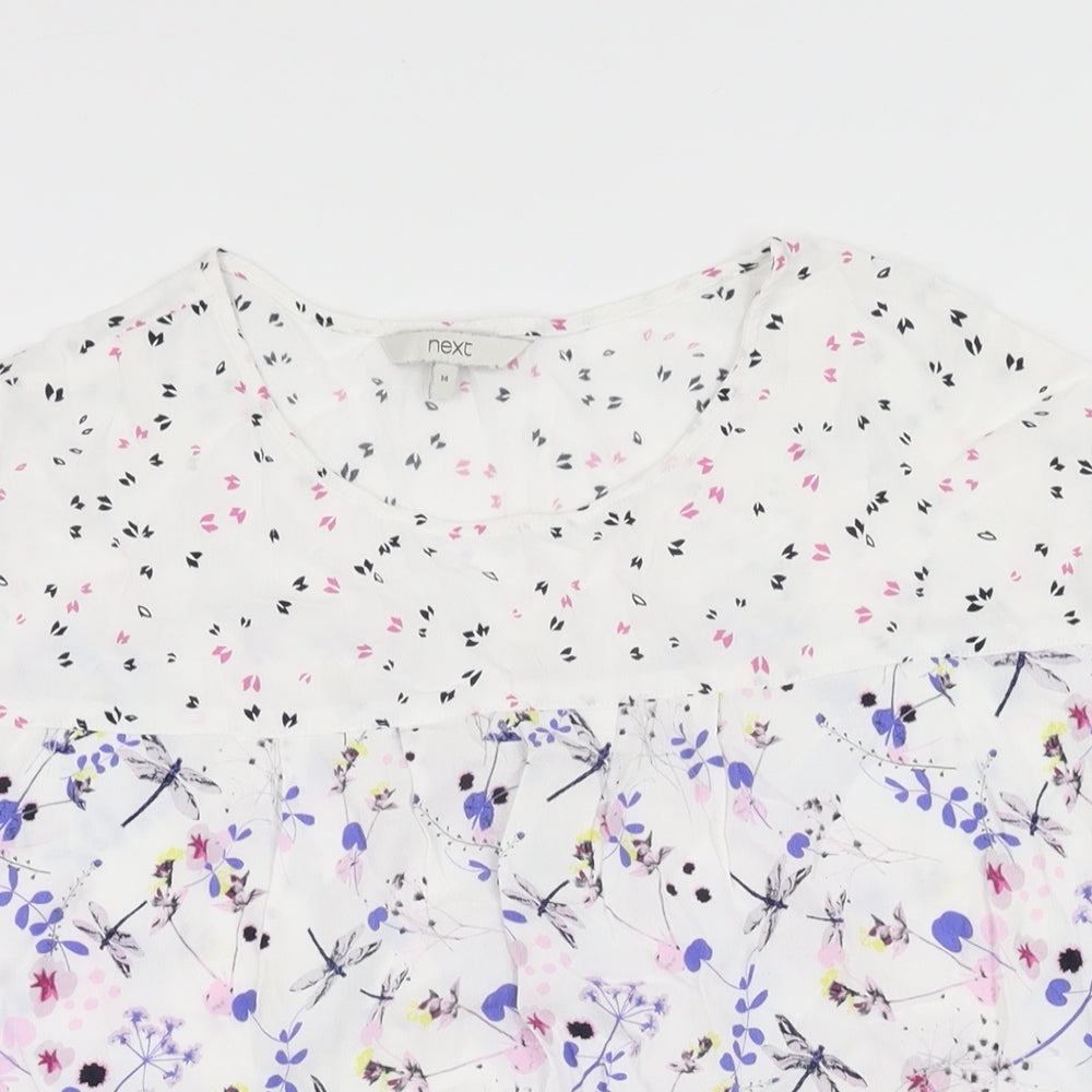 NEXT Womens White Floral Viscose Basic T-Shirt Size 14 Round Neck