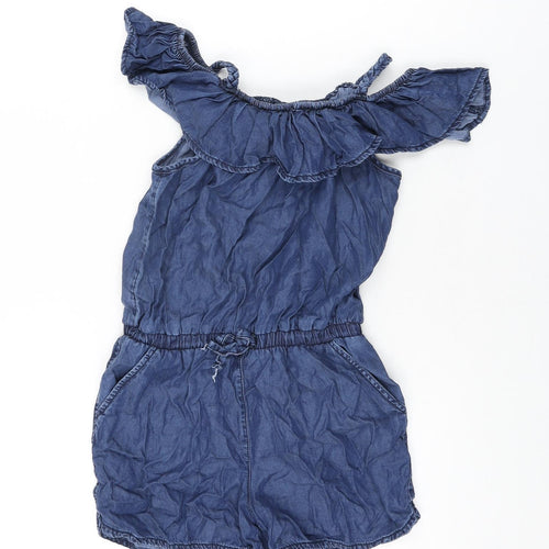 NEXT Girls Blue Lyocell Playsuit One-Piece Size 9 Years Drawstring