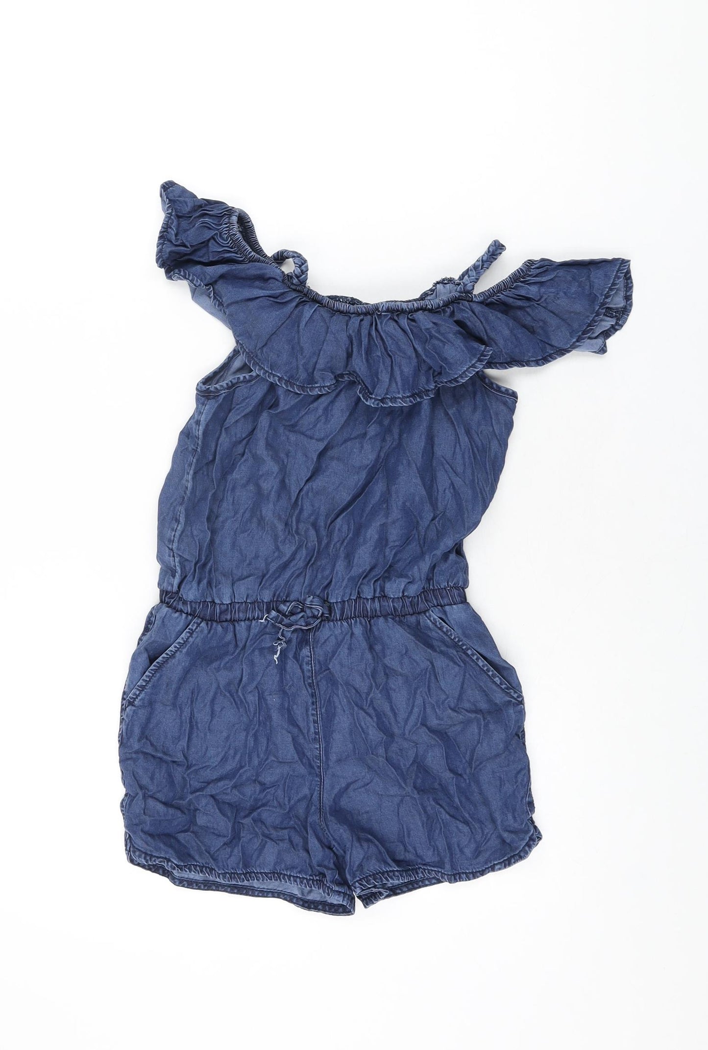NEXT Girls Blue Lyocell Playsuit One-Piece Size 9 Years Drawstring