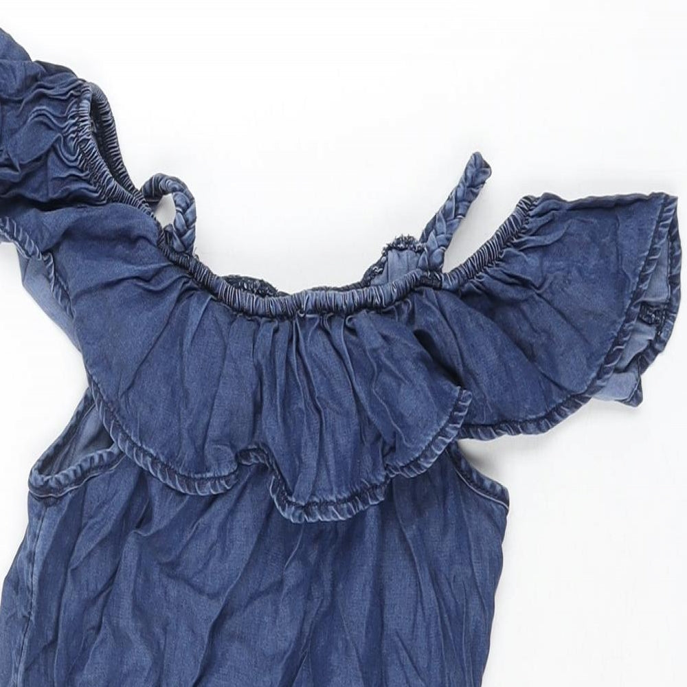 NEXT Girls Blue Lyocell Playsuit One-Piece Size 9 Years Drawstring