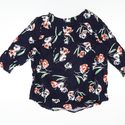 Bonmarché Womens Blue Floral Viscose Basic T-Shirt Size 18 V-Neck