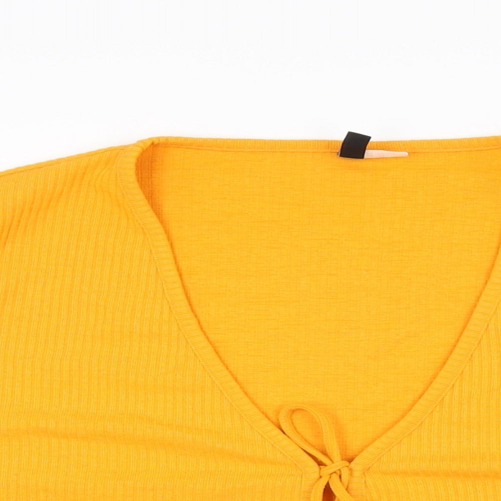 H&M Womens Orange Polyester Basic T-Shirt Size XL V-Neck