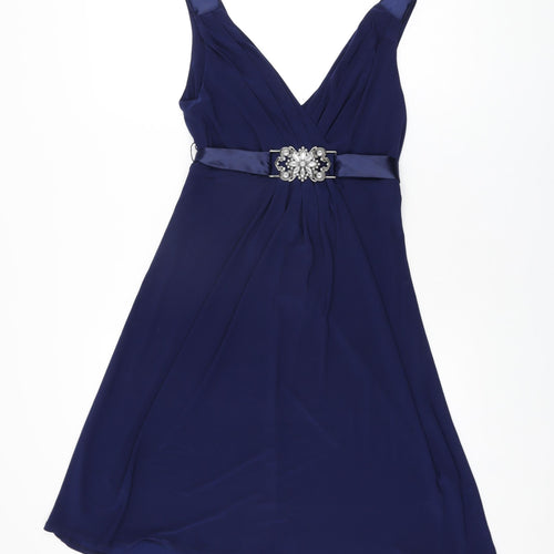 Scarlett Nite Womens Blue Polyester A-Line Size 8 V-Neck Pullover