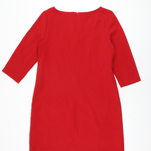 Marks and Spencer Womens Red Polyester Shift Size 14 Boat Neck Zip