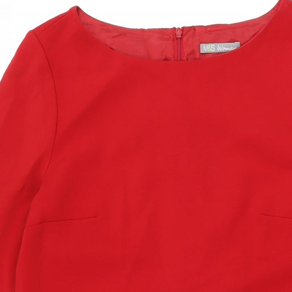 Marks and Spencer Womens Red Polyester Shift Size 14 Boat Neck Zip