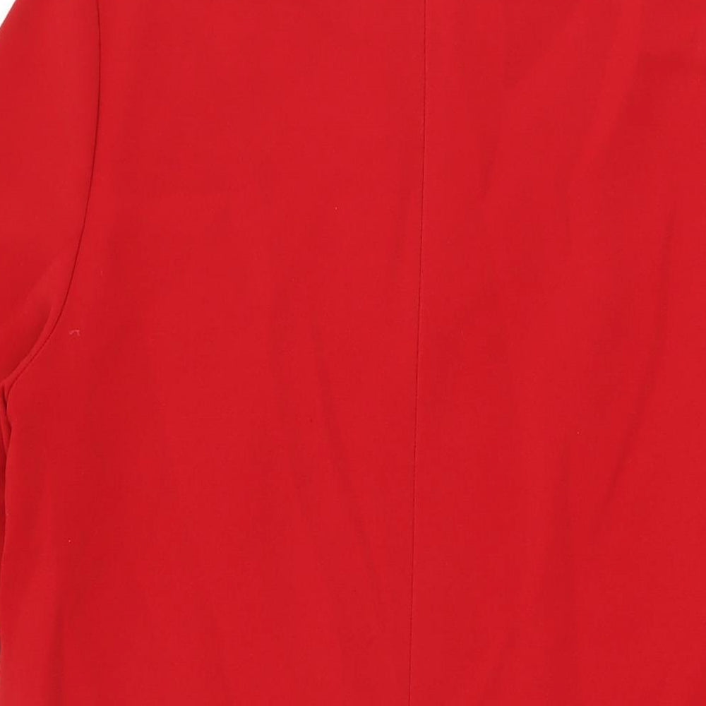 Marks and Spencer Womens Red Polyester Shift Size 14 Boat Neck Zip