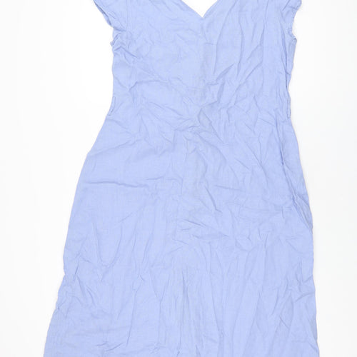 NEXT Womens Blue Lyocell A-Line Size 14 V-Neck Button