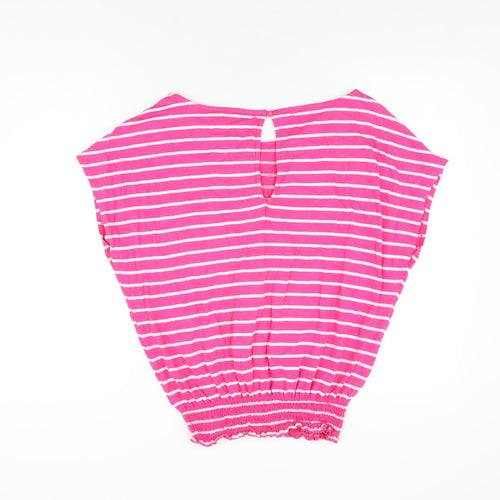 NEXT Womens Pink Striped Cotton Basic T-Shirt Size 12 Round Neck