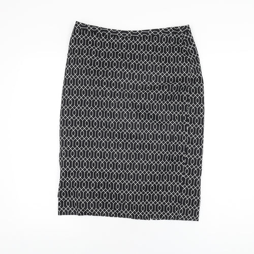 PURE Collection Womens Black Geometric Cotton Straight & Pencil Skirt Size 12 Zip
