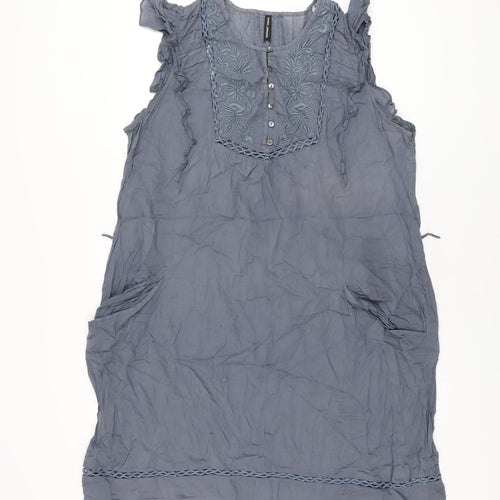 Marks and Spencer Womens Grey Cotton Shift Size 20 Round Neck Button