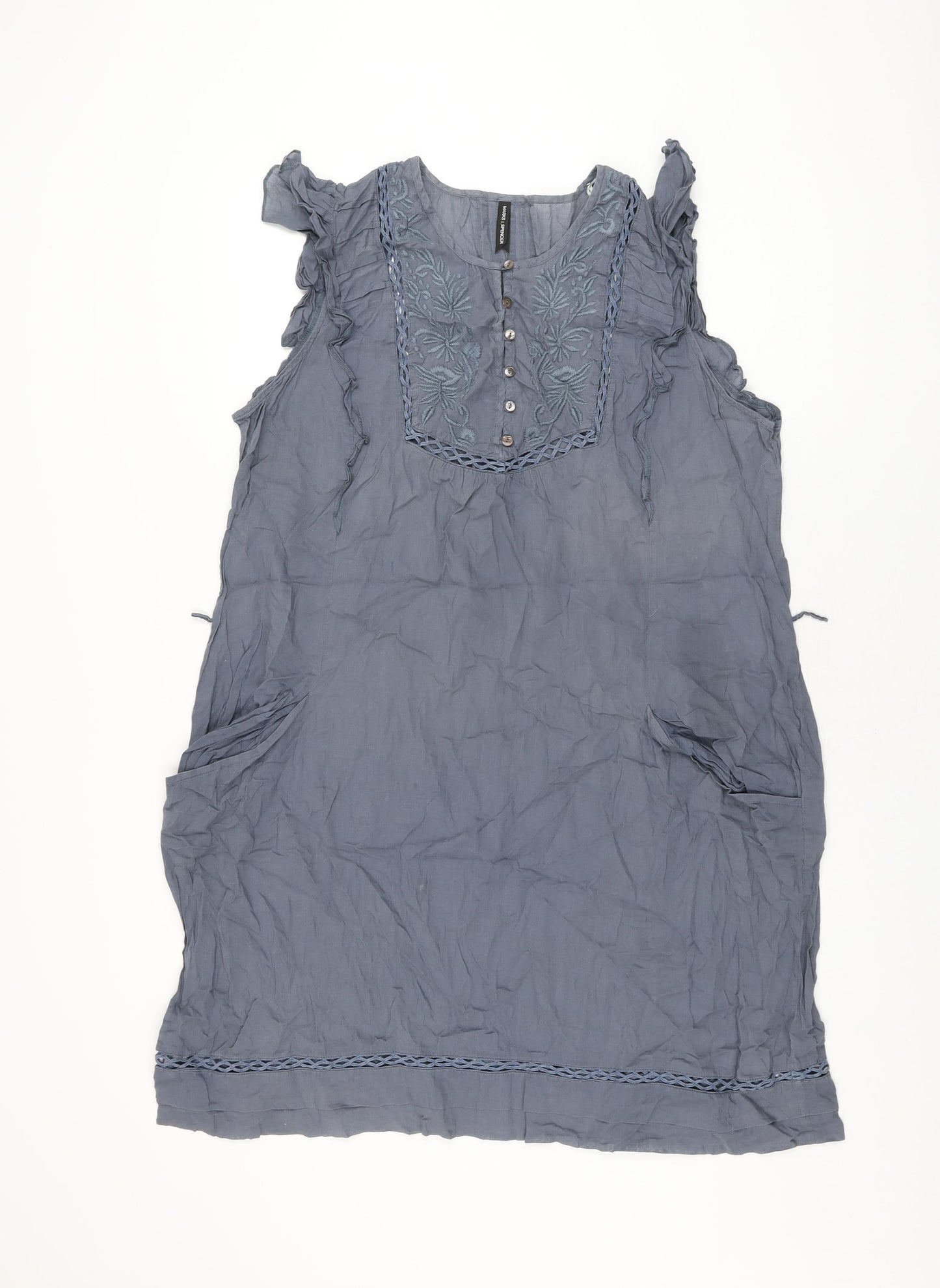 Marks and Spencer Womens Grey Cotton Shift Size 20 Round Neck Button