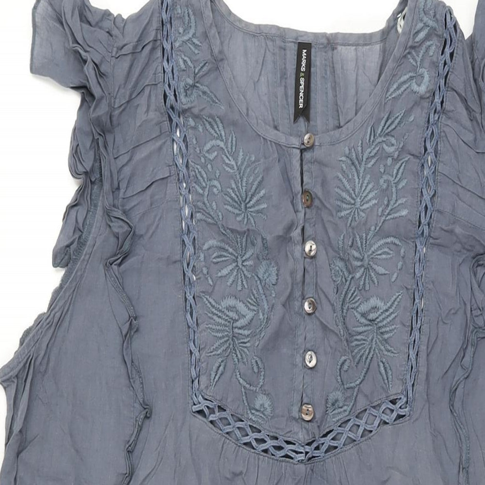 Marks and Spencer Womens Grey Cotton Shift Size 20 Round Neck Button