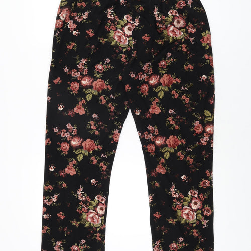 NEXT Womens Black Floral Polyester Top Pyjama Pants Size M Drawstring