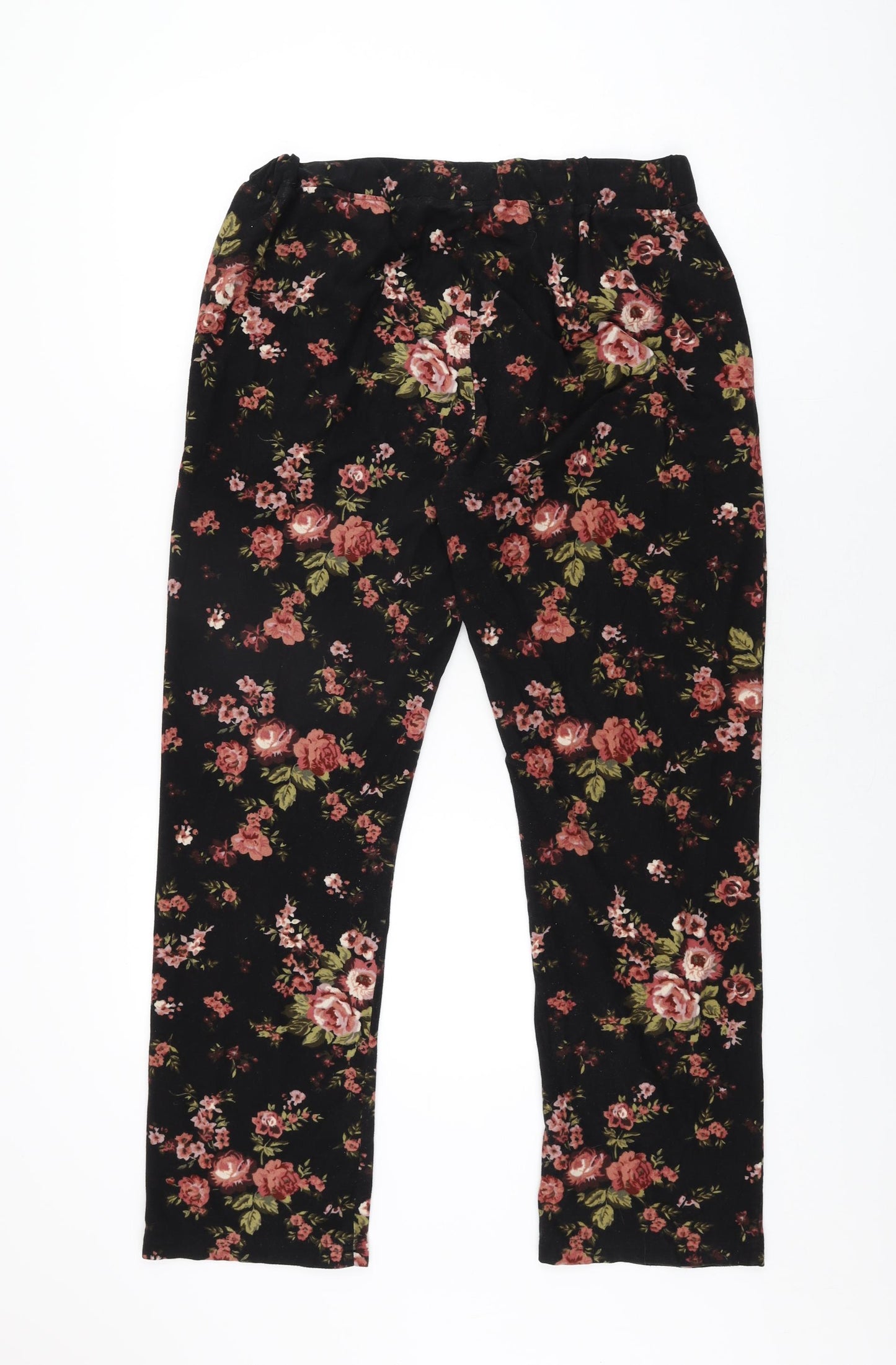 NEXT Womens Black Floral Polyester Top Pyjama Pants Size M Drawstring