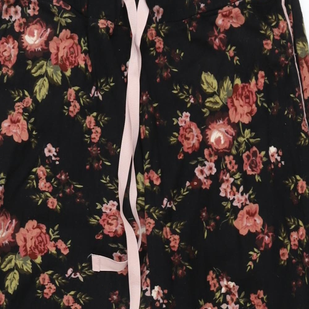 NEXT Womens Black Floral Polyester Top Pyjama Pants Size M Drawstring