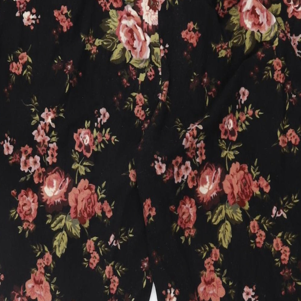 NEXT Womens Black Floral Polyester Top Pyjama Pants Size M Drawstring