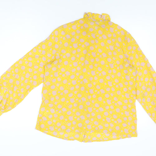 Boden Womens Yellow Floral Silk Basic Button-Up Size 12 Round Neck