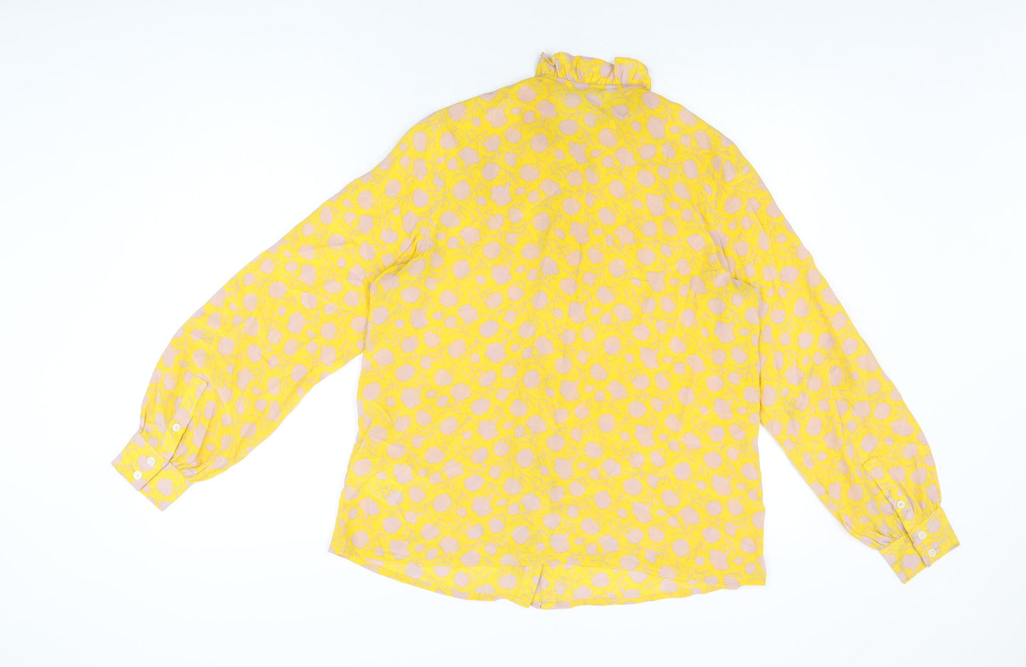 Boden Womens Yellow Floral Silk Basic Button-Up Size 12 Round Neck