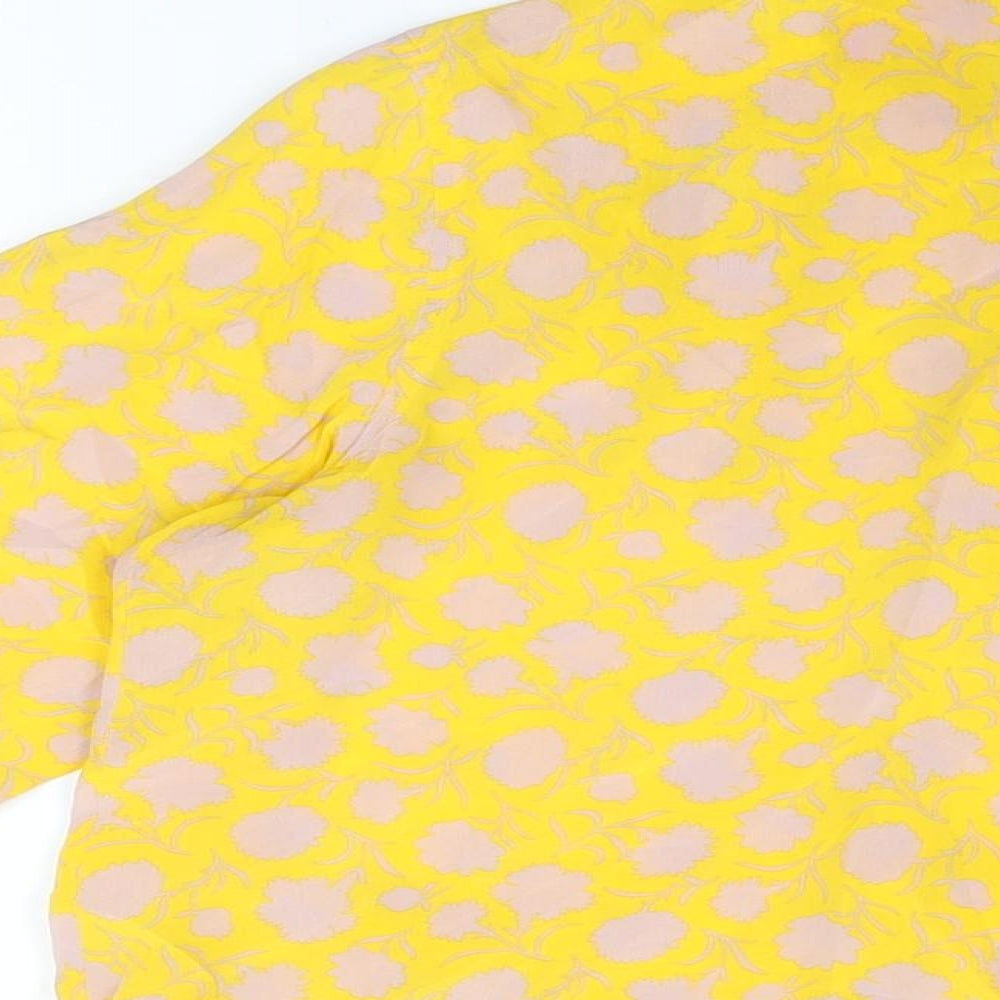 Boden Womens Yellow Floral Silk Basic Button-Up Size 12 Round Neck