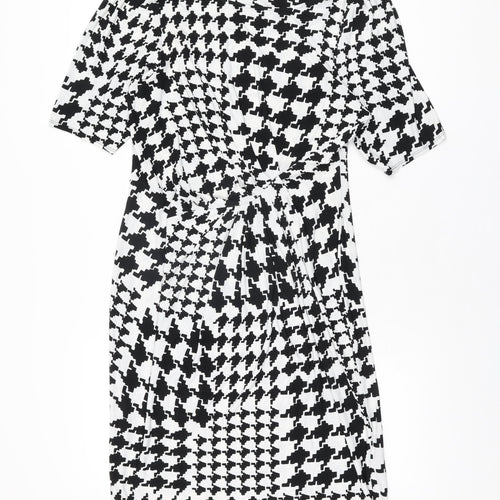 Marks and Spencer Womens White Geometric Polyester Bodycon Size 14 Round Neck Pullover