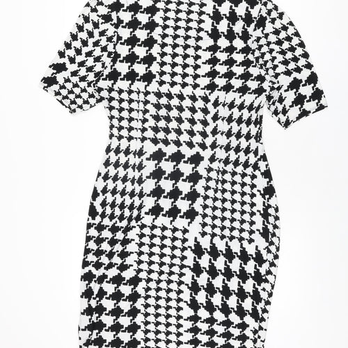 Marks and Spencer Womens White Geometric Polyester Bodycon Size 14 Round Neck Pullover