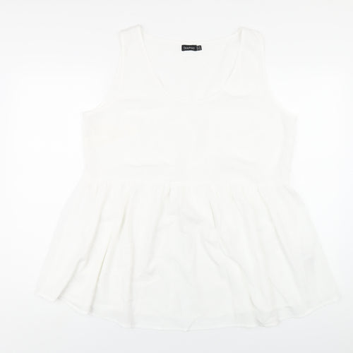 Boohoo Womens White Polyester Basic Tank Size 14 Round Neck