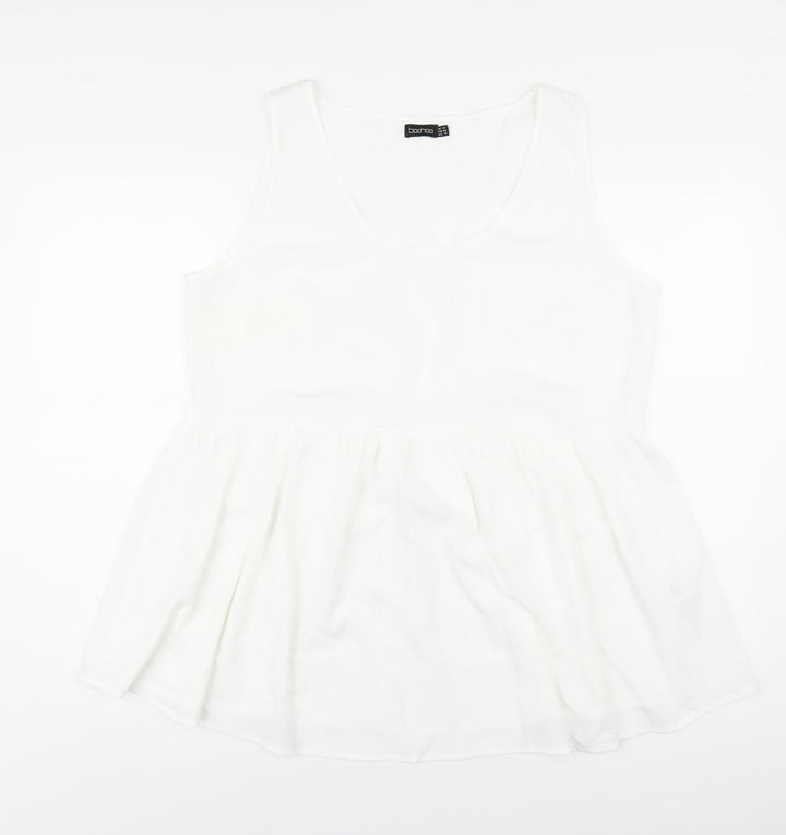 Boohoo Womens White Polyester Basic Tank Size 14 Round Neck