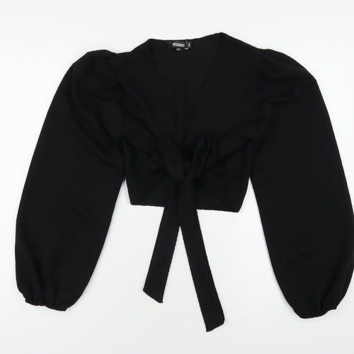 Missguided Womens Black Polyester Cropped T-Shirt Size 10 V-Neck