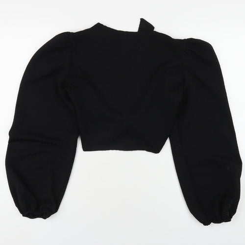 Missguided Womens Black Polyester Cropped T-Shirt Size 10 V-Neck