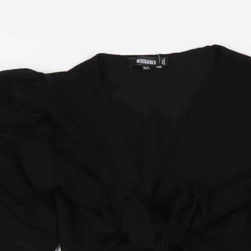 Missguided Womens Black Polyester Cropped T-Shirt Size 10 V-Neck