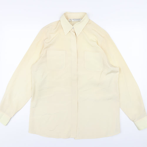 Artigiano Womens Beige Polyester Basic Button-Up Size 10 Collared