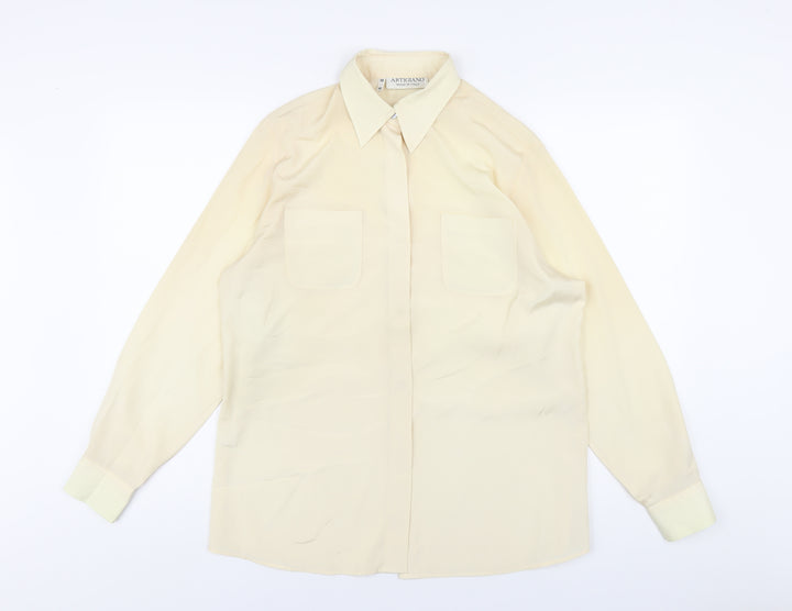 Artigiano Womens Beige Polyester Basic Button-Up Size 10 Collared