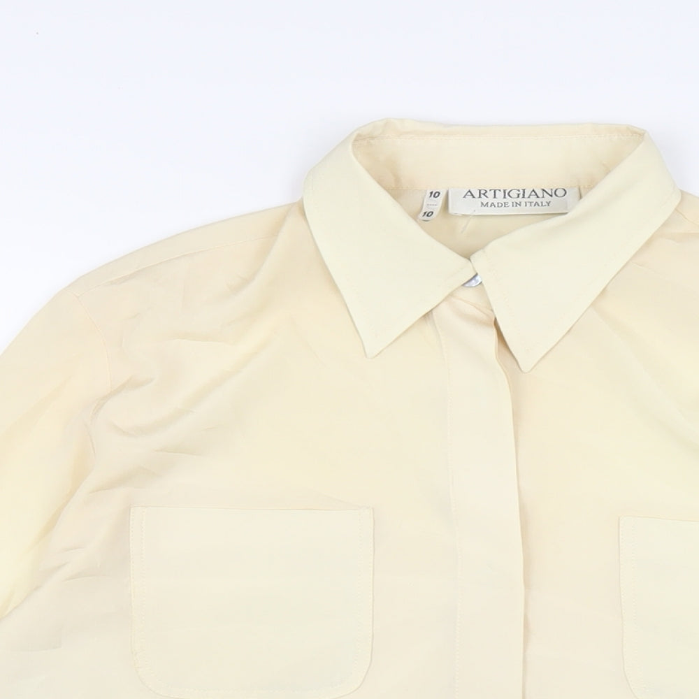 Artigiano Womens Beige Polyester Basic Button-Up Size 10 Collared