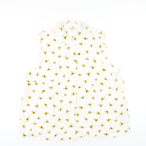 Clockhouse Womens White Geometric Viscose Basic Button-Up Size 12 Collared
