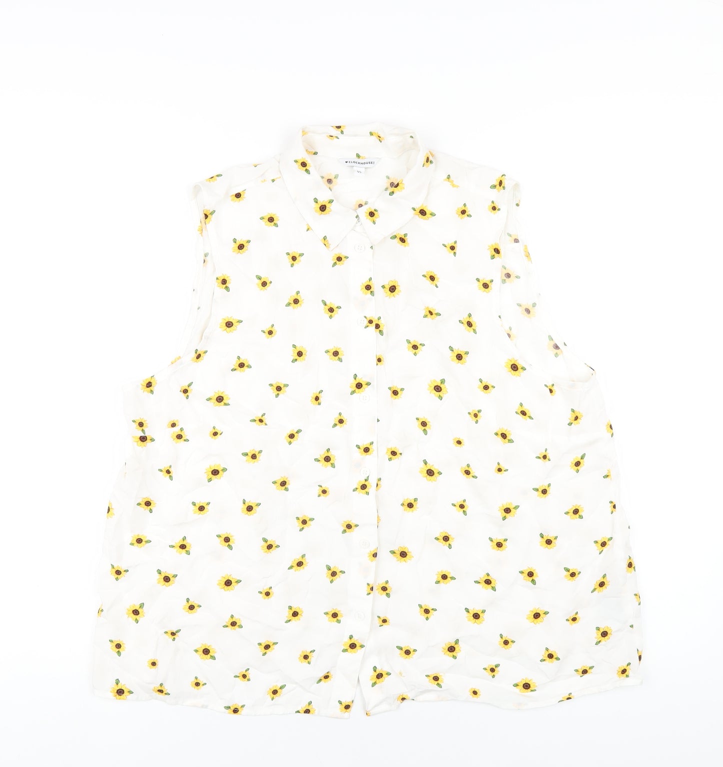 Clockhouse Womens White Geometric Viscose Basic Button-Up Size 12 Collared