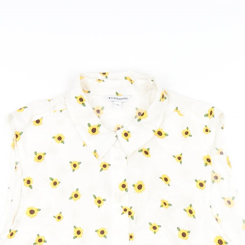 Clockhouse Womens White Geometric Viscose Basic Button-Up Size 12 Collared