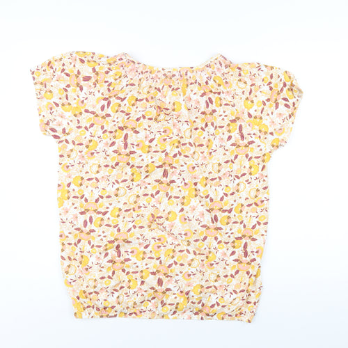 M&Co Womens Multicoloured Floral Cotton Basic T-Shirt Size 14 Boat Neck