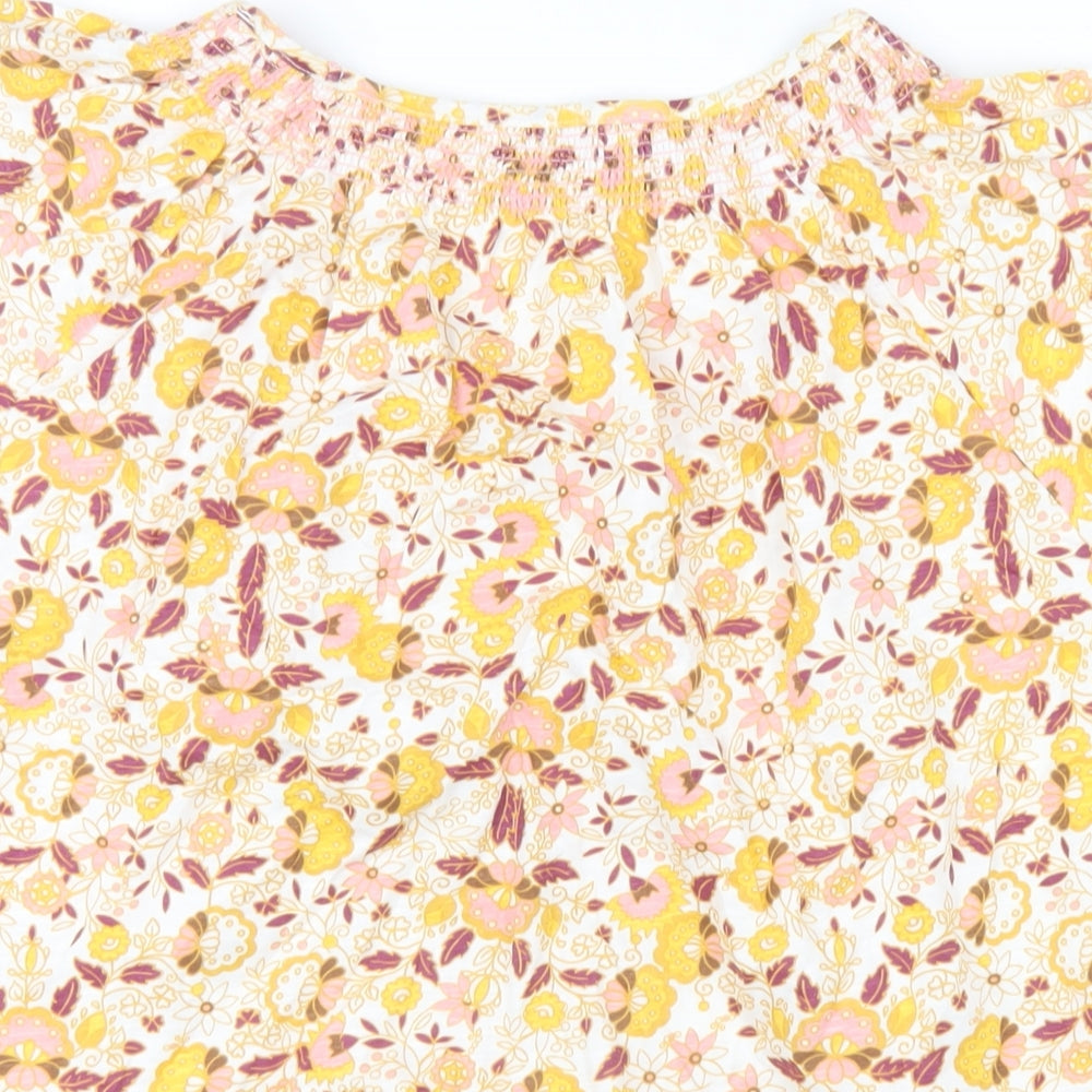 M&Co Womens Multicoloured Floral Cotton Basic T-Shirt Size 14 Boat Neck