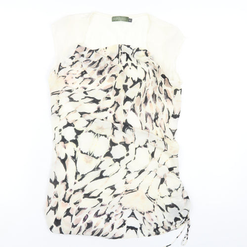 Mint Velvet Womens Ivory Geometric Silk Basic T-Shirt Size 10 Square Neck