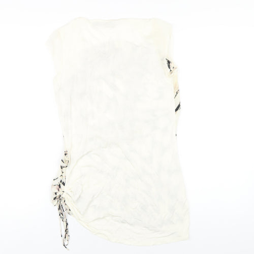 Mint Velvet Womens Ivory Geometric Silk Basic T-Shirt Size 10 Square Neck
