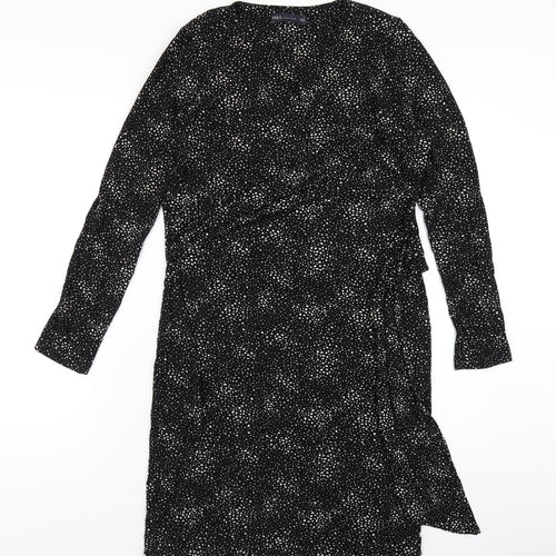 Marks and Spencer Womens Black Geometric Viscose A-Line Size 12 Round Neck Pullover