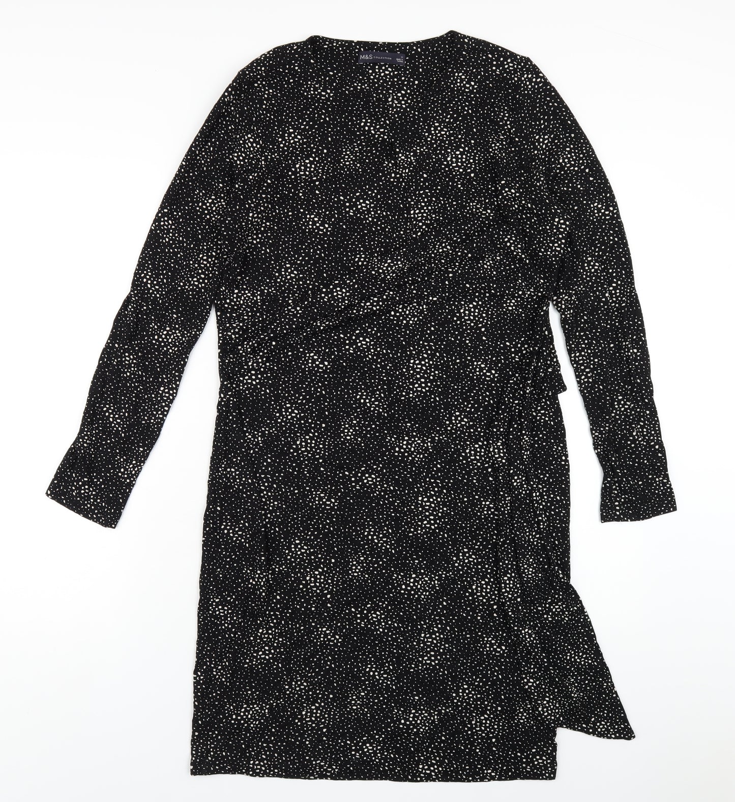 Marks and Spencer Womens Black Geometric Viscose A-Line Size 12 Round Neck Pullover