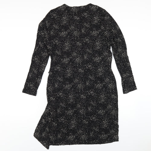 Marks and Spencer Womens Black Geometric Viscose A-Line Size 12 Round Neck Pullover